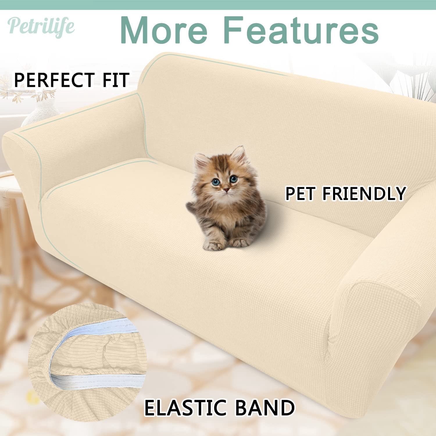 Yumcute Waterproof Sofa Cover Stylish Stretch  Sofa Cover High Stretch Couch Slipcover Super Soft Fabric Couch Covers M Beige
