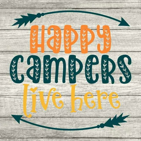 Happy Campers live here Camping Rustic Farmhouse Style White Wood Sign Wall Décor Gift 12 x 12 Wood Sign B3-12120001014