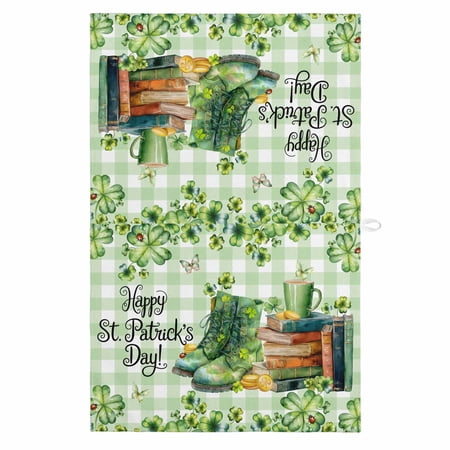 St. Patrick s Day 1 Pack Kitchen Towel Water Absorbent Dish Towel Lucky Shamrocks Boots Green Buffalo Plaid Decorative Hand Towels - Quick Drying Cloth for Cooking Baking 18x28 Inch