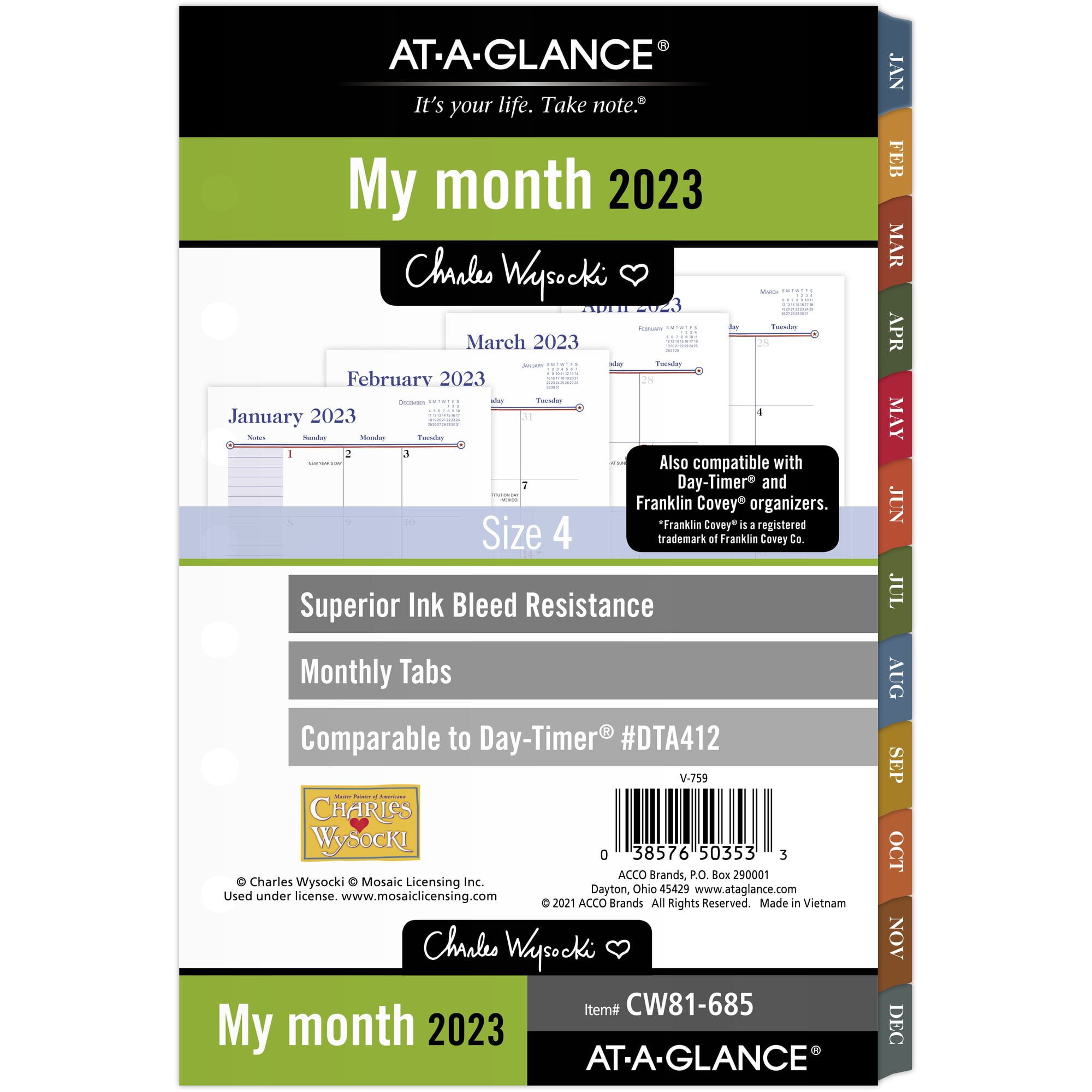 AT-A-GLANCE Charles Wysocki 2023 Monthly Planner Refill Loose-Leaf Desk Size 5