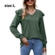 thumbnail image 2 of Dinheiro Camiseta holgada informal de manga larga con cuello en V y volantes (verde), L,, 2 of 6