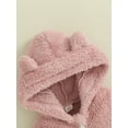 thumbnail image 6 of Wassery Baby Girls Winter Hooded Romper 3M 6M 9M 12M 18M Infant Girls Solid Color Long Sleeve Cartoon Plush Zipper Jumpsuit, 6 of 8