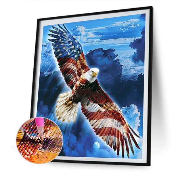 Cuadros Decorativos Kit de artesanía con imagen de diamante de bandera de águila DIY 5D, obra de arte de taladro redondo completo de resina Tmvgtek embutido en tela