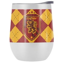 Harry Potter Official Griffindor Plaid Sigil 12 oz Stemless Tumbler, Stainless Steel Travel Cup|Lake Tumbler|Insulated with Leak Resistant Slide-Lock Lid, White