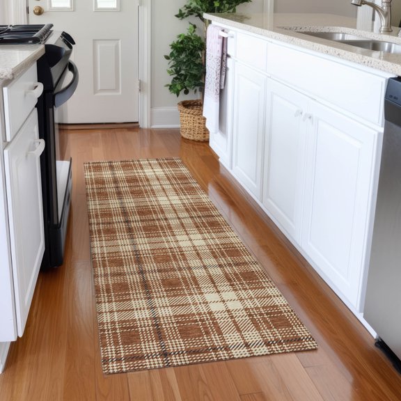 Addison Rugs Mayfield Premium Machine Washable Transitional Plaid Paprika Runner Rug, 2'3" x 7'6"