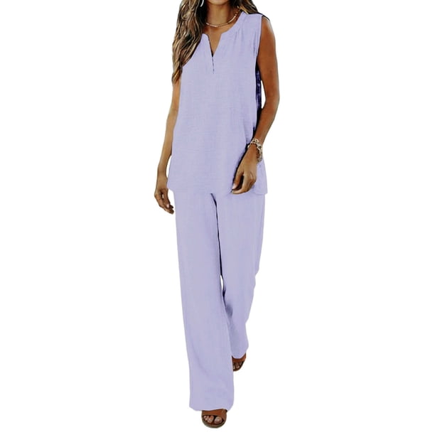 Pantalones de Lino de Mujer Color Sólido Suelto Larga Pierna Larga Pantalones de Cintura Elástica Verano Casual, Pantalones Casuales de las Mujeres