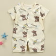 thumbnail image 2 of HCNTES Child Toddler Baby Boys Girls Unisex Short Sleeve One-Piece Bodysuit Infant Kids Cute Sleepwear Pajamas Homewear for Spring Summer(Beige,18-24 Months), 2 of 4