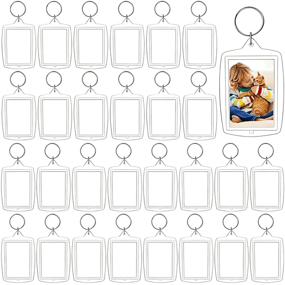 DESIGNICE 30 Pcs Acrylic Photo Frame Keyring,Keychain Clear Acrylic with Split Ring,Photo Insert Keychains for Personalised Custom,Artwork,Gifts Clear Acrylic Personalised Custom Photo Keychain