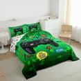 thumbnail image 6 of Homewish Teens Game Gamepad Queen Comforter Set, Video Gaming Gamer Bedding Sets, Green Square Checkered Reversible Bedding Comforter Set, Ultra Soft Bedroom Decor, 3 Pieces, 6 of 8