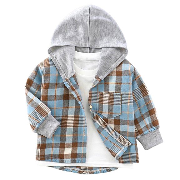 Plaid Hoodies for Kids Boys Girls Zip Up Autumn Fall, Long Sleeve Pullover Sweatshirts Plaid Clothes Button Down Shirt, Blue 3-4 Years