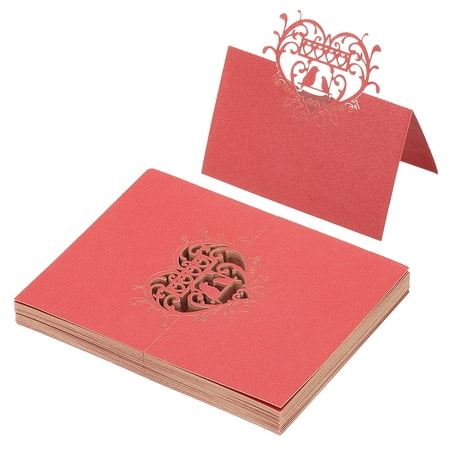 Uxcell 50Pcs Wedding Place Cards Laser Cut Love Birds Table Place Cards Folded Tent Cards Name Card Pearl Red