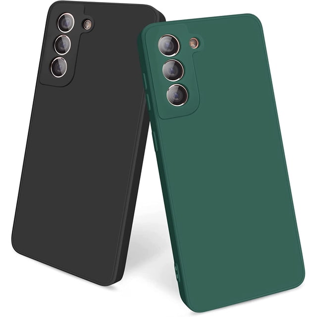 Funda de 2 Piezas para Samsung Galaxy S21 5G Funda de Silicona líquida, Funda Protectora para Samsung S21 con Forro de Microfibra antirrayas (Negro+Verde Oscuro) JM