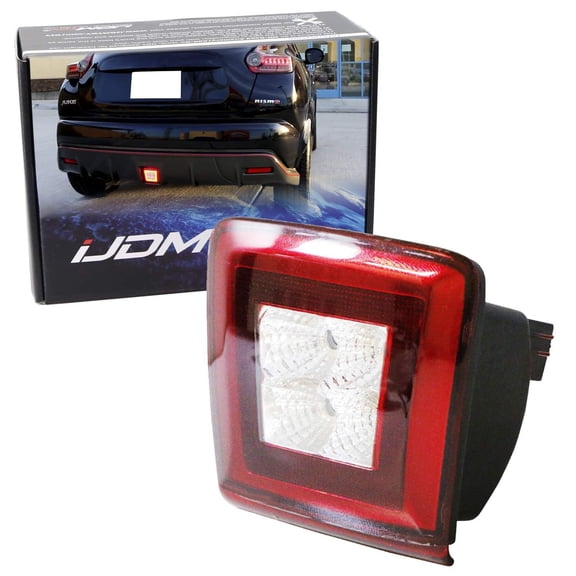 OEM Red Lens LED Rear Fog Light Kit For 2013-17 Juke & 2017-up Sentra Nismo Version ONLY, Powered by Red LED as Brake/Rear Fog & White LED as Backup Reverse Lamp