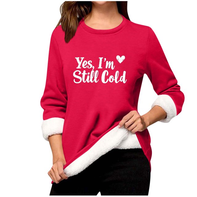 Npasoilc Hauts pour Femmes T-Shirt d'Hiver Imprimé à Col Rond à Manches Longues en Laine d'Agneau Chaud de Base