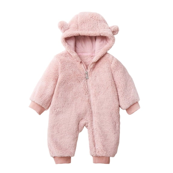 asjyhkr Fleece Rompers for Toddler Boys Girls Thick Warm Zip-Up Jacket Bodysuit Fuzzy Daily Loungewear Fall Winter Outfits(18-24 Months,Pink)
