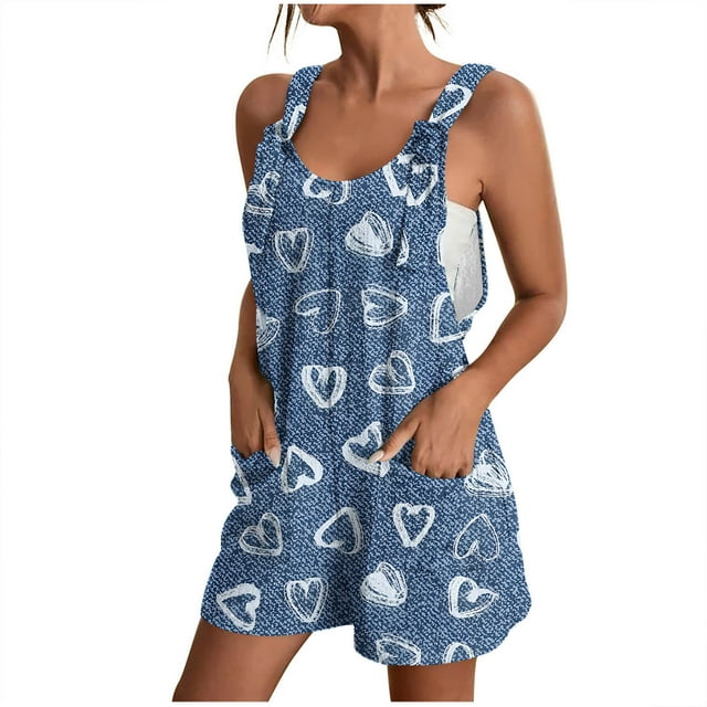 Penkiiy Combinaison Sans Manches à Bretelles Nouées pour Femmes, Polyester, Bleu, 2TG
