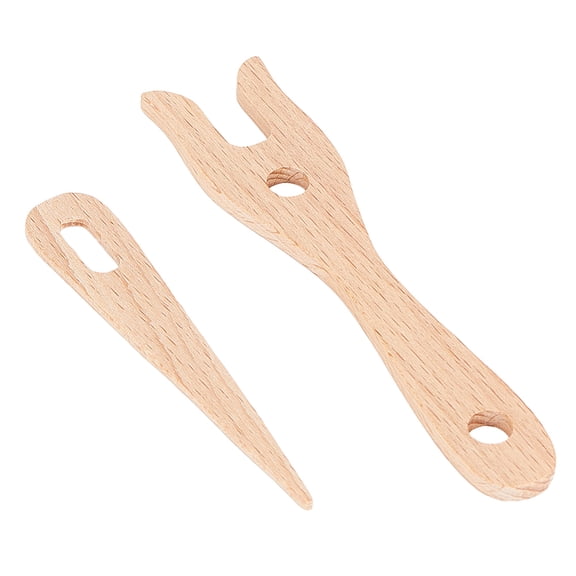 2Pcs Burlywood Y-Shaped Weaving Tool Braider Weaving Kit Wood Knitting Fork with Wooden Big Eye Needle Set for Yarn Crafting Finger Weaving DIY