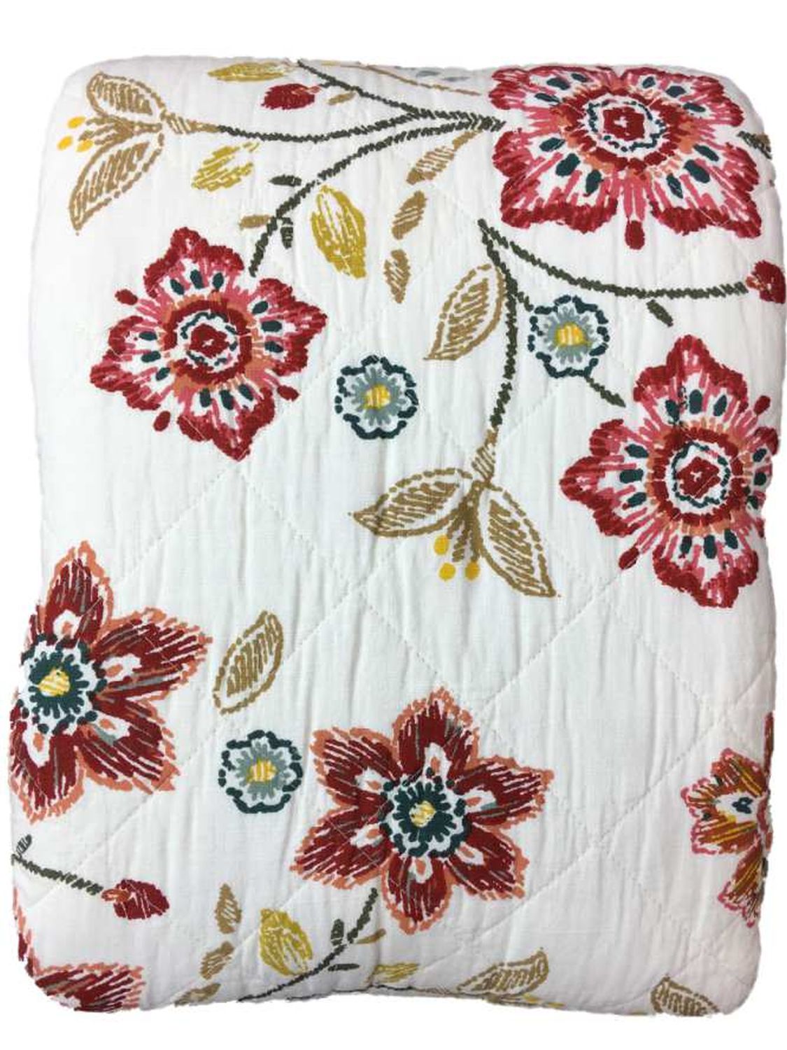 Threshold King Rust Ivory Floral Bed Quilt Soft Cotton Earth Tones Walmart Com Walmart Com