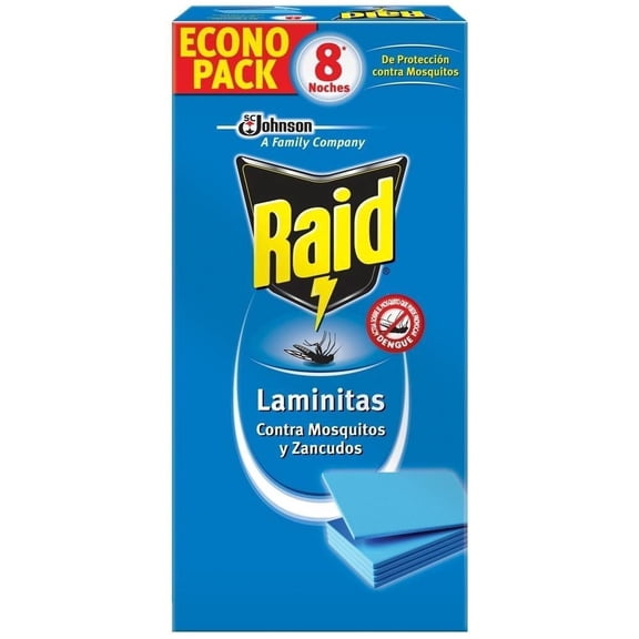 Insecticida Sólido Raid Laminitas Contra Mosquitos y Zancudos 8 Repuestos