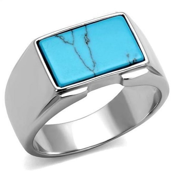 Alamode TK3000-9 Men High Polished Stainless Steel Ring with Synthetic in Sea Blue - Size 9