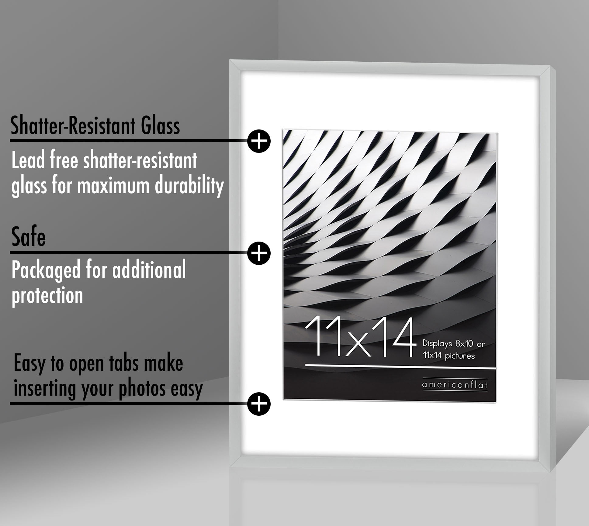Americanflat 11x14 Picture Frame in Silver - Displays 8x10 With Mat and 11x14 Without Mat - Horizontal and Vertical Formats for Wall