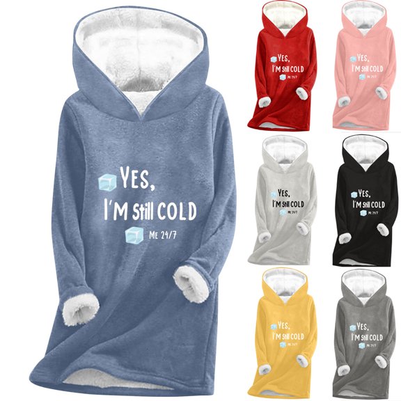Feancey Women's Fleece Lined Hoodies Winter Thick Warm Hooded Sweatshirts Casual Letter Print Thermal Loungewear Cozy Soft Fuzzy Pajama Tops Black XXL