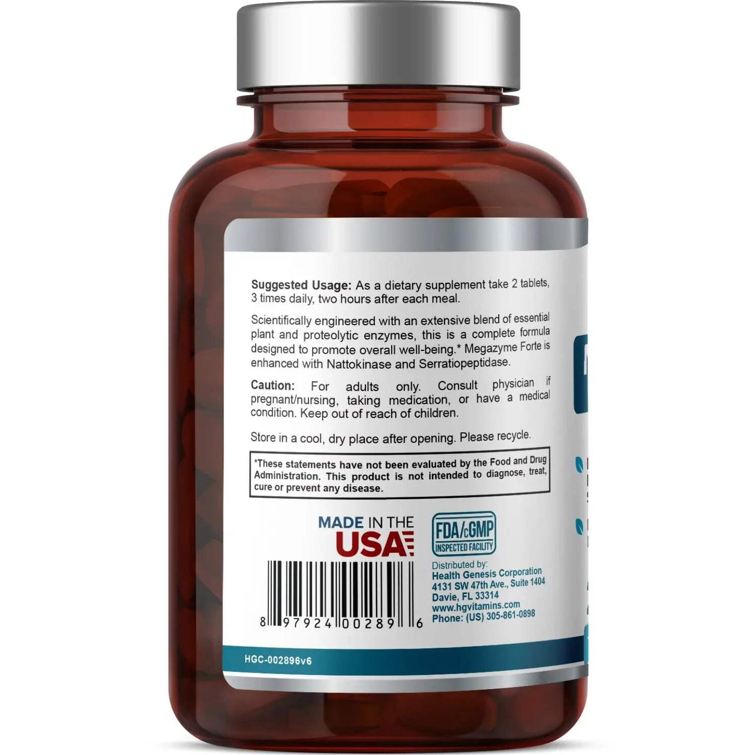 Health Genesis Megazyme Forte 200 Tablets - Natural Plant Proteolytic Enzymes Nattozimes Serrazimes Supports Digestive System Immune Health