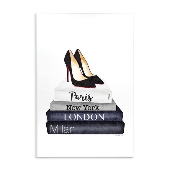 Stupell Industries Art Deco Fashion Designer Shoes Bookstack Blue Watercolor Wall Plaque Art, 10 x 15, by Amanda Greenwood