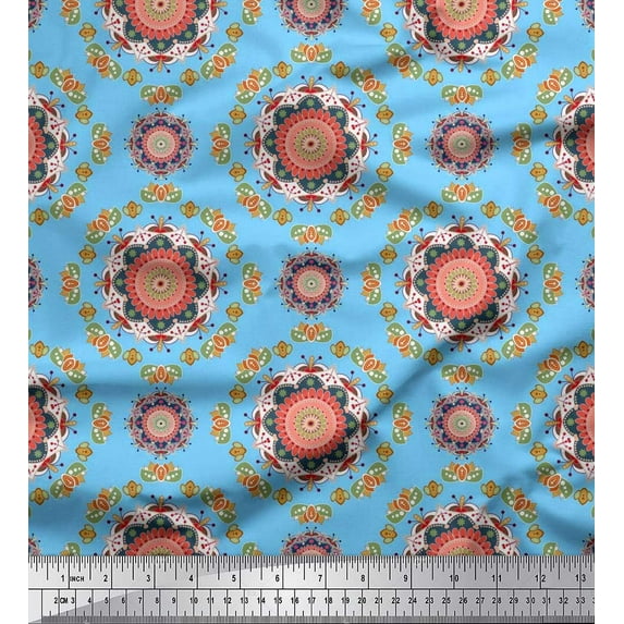 Soimoi Crepe Silk Fabric Artistic Flower Mandala Print Fabric by The Yard 42 Inch Wide