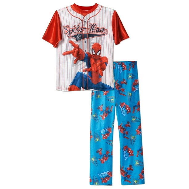Garçons Spiderman Maillot de Baseball 2 Pièces Pyjama Ensemble de Vêtements de Nuit, Tailles Enfants 4-12