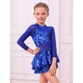 thumbnail image 6 of IBTOM CASTLE Girls Sparkle Sequins Dance Outfit Kids Latin Hip Hop Jazz Dancewear Mesh Long Sleeve Glitter Dress with Shorts Set 宝蓝, 6 of 7