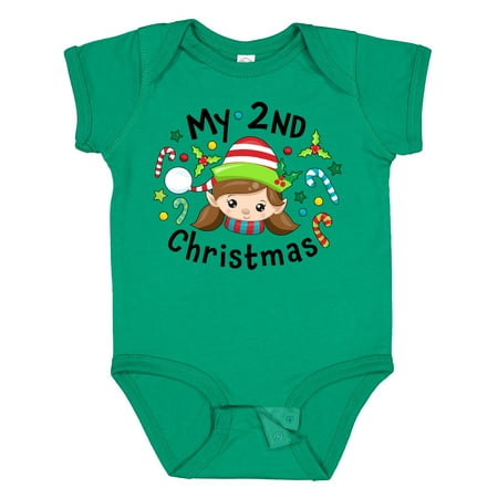 

Inktastic My 2nd Christmas Elf Girl with Candy Canes Boys or Girls Baby Bodysuit
