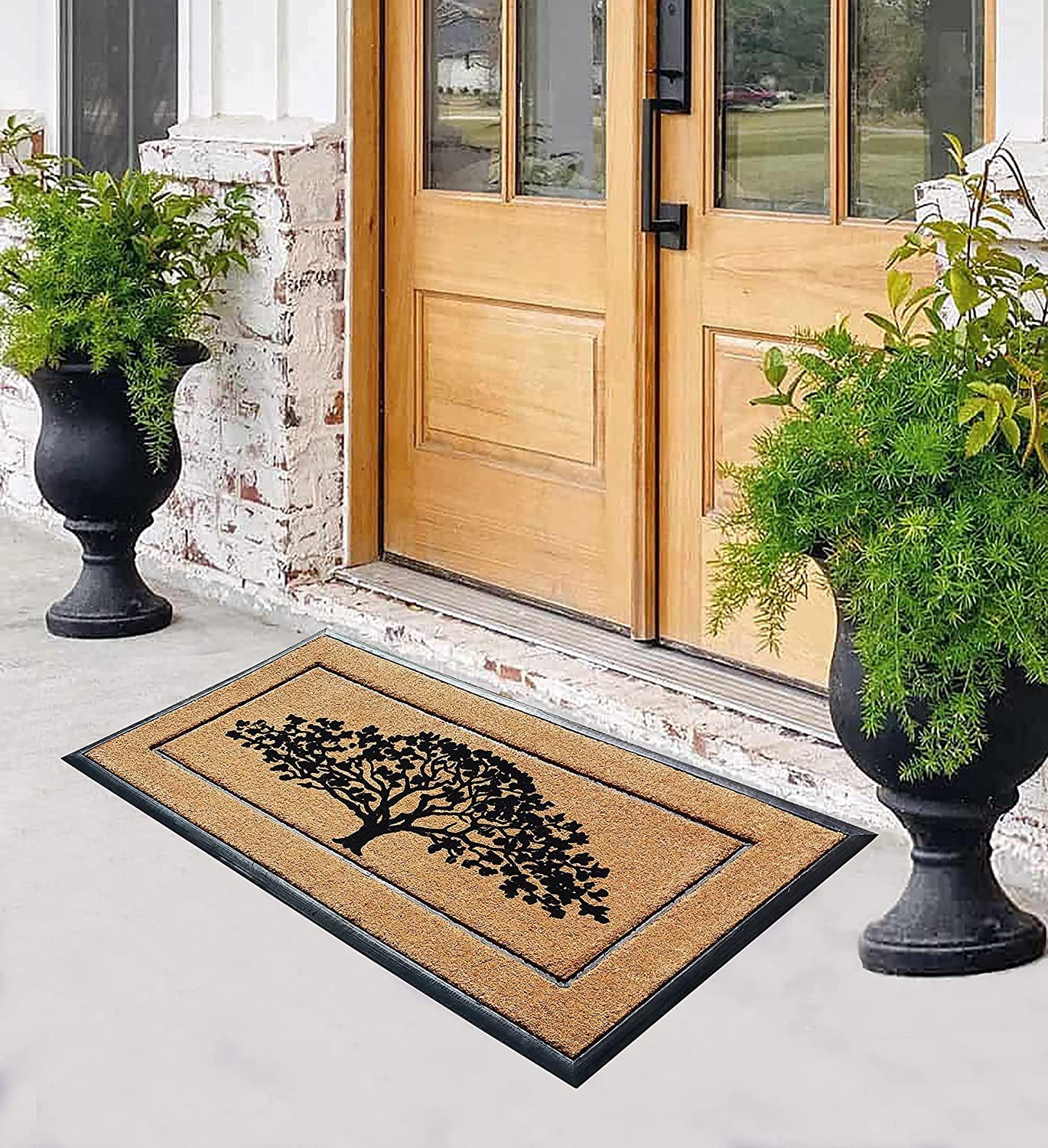 A1HC Large Outdoor Doormat, Natural Coir and Rubber, Heavy-Duty Flocked Entrance Mat for Porch and Entryway, 30 x 60 inches