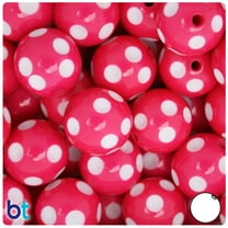 BeadTin Dark Pink & White Polka Dot Opaque 20mm Round Plastic Beads (10pcs)