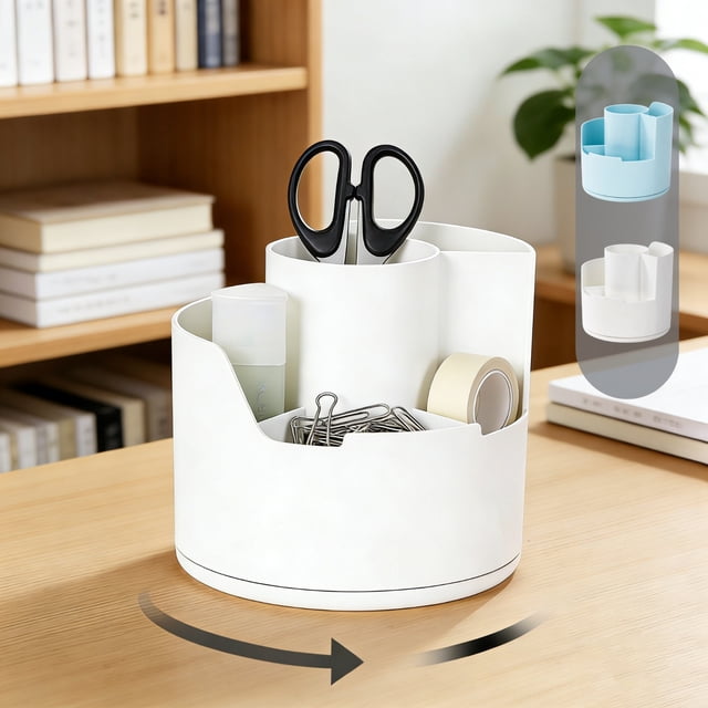 TTJ Pen Holders for Desk Rotating Desk Organizer Multi Compartment Storage Box for Pens Stationery Makeup Brushes Office Supplies and Small Items for Home Classroom and Workplace