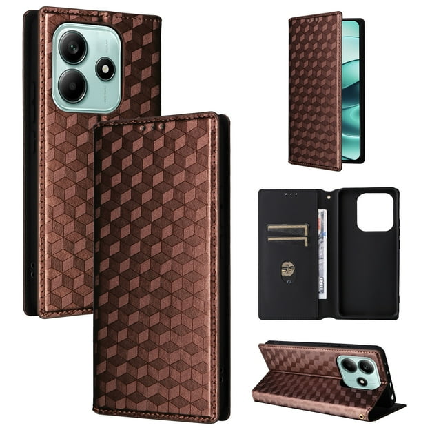 Funda Flip para Xiaomi Redmi Note14 4G con Patrón de Cuadros y Cierre Magnético Seguro