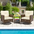 thumbnail image 6 of Outdoor 3-Piece Swivel Chairs & Side Table Patio Set Handmade Rattan Bistro Set with Off- White Cushions, 6 of 6