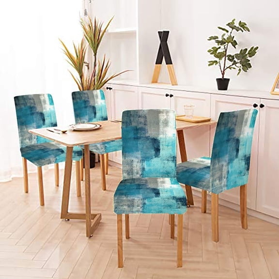 Chair Covers, Turquoise Teal Slipcover Stretch Removable Washable Parson Seat Cover for Dining Room, Living Room, Kitchen Set of 4