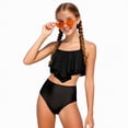 thumbnail image 6 of mgoYE Bathing Suit Girls Size 10-12 Girls Ruffle Bikini Swimsuit High Waisted Two Piece Bathing Set Cute Flowy Top Swimwear for Beach Holiday(Bronze,13-14 Years), 6 of 8