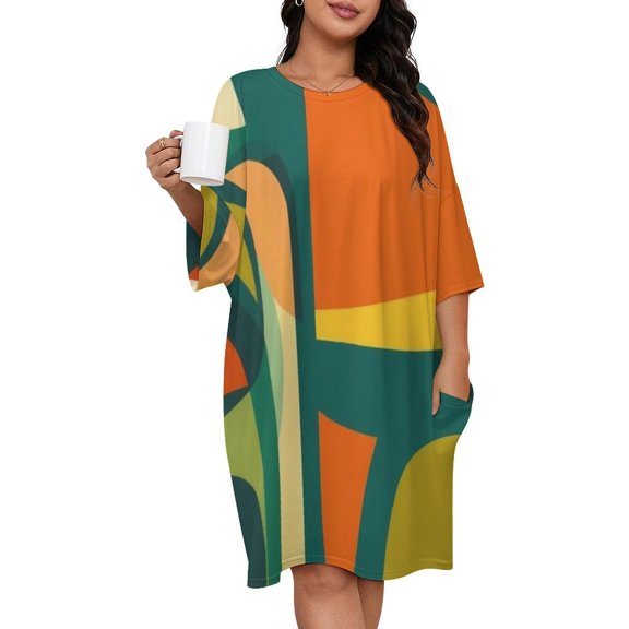 Abstract Colorful Midcentury Modern Art Sleepshirts For Sleeping Travels Loose Sleepdress Pajama Dress Soft Nightdress Sleepwear