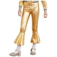 thumbnail image 5 of YONGHS Kids Girls Shiny Dance Trousers Ruffle Hem Bell-bottom Jazz High Waist Long Pants A Gold 8, 5 of 7
