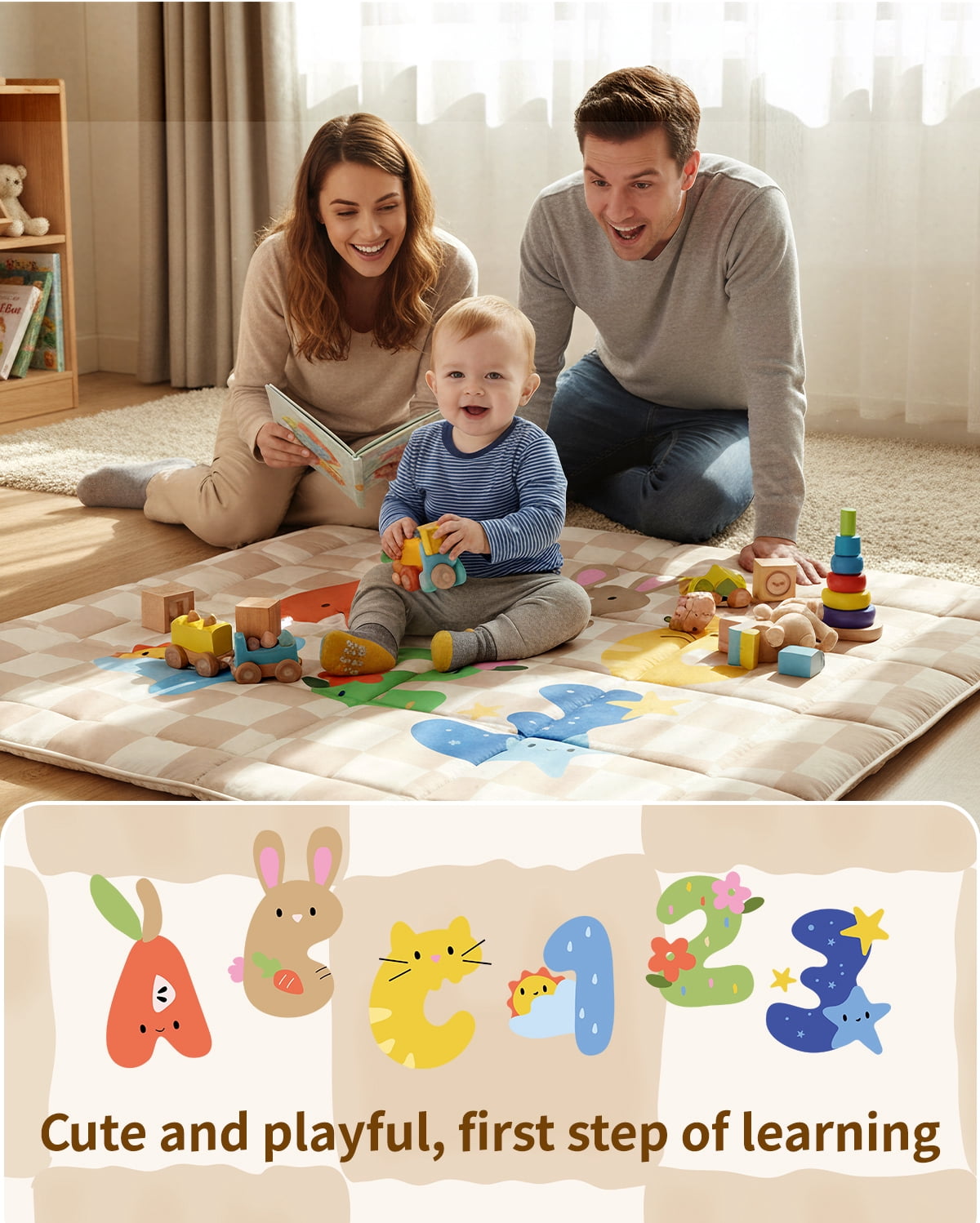Tiny Marvels Baby Play Mat for Floor, Super Soft, Non-Slip, Fits 50x50 Playpen,Age_Group 0-5 Years (Sand Checks)