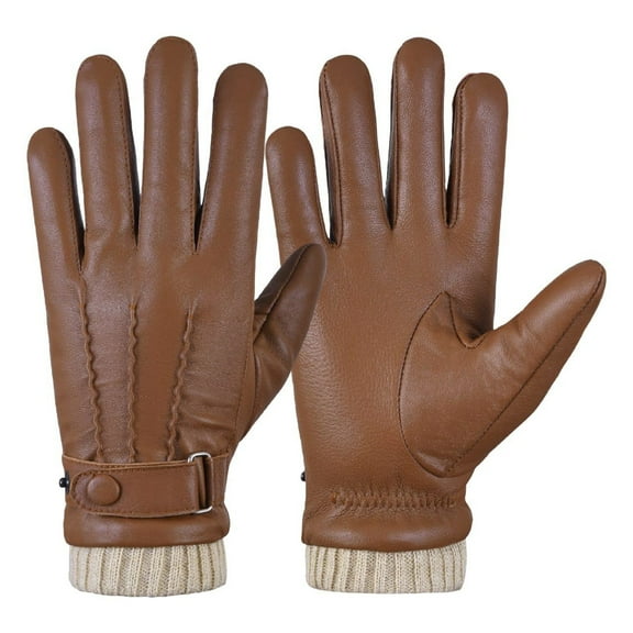 Genuine Leather Winter Dress Gloves With Fleece Lining For Men