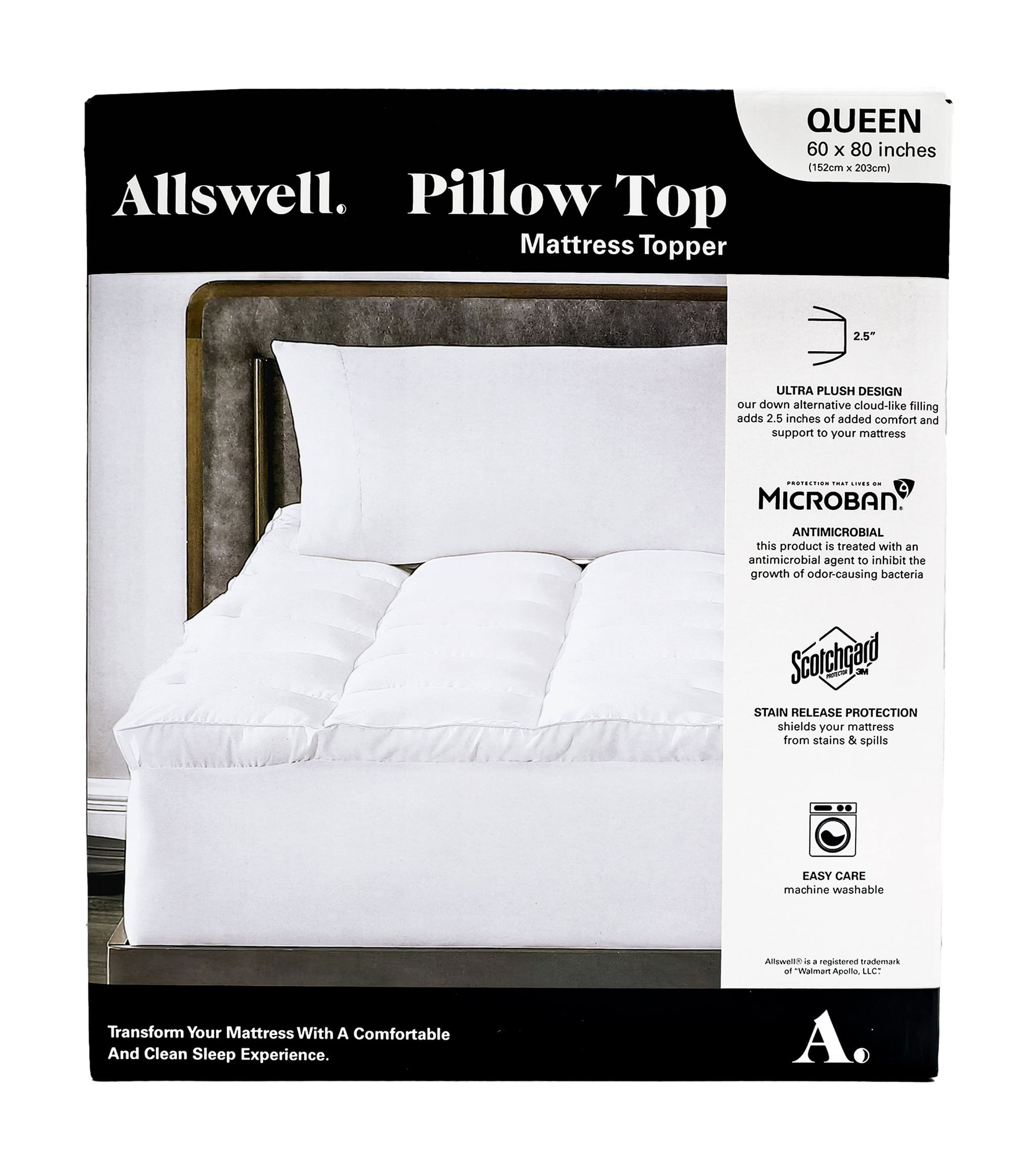 ALLSWELL ULTRA PLUSH PILLOW TOP MATTRESS TOPPER, QUEEN