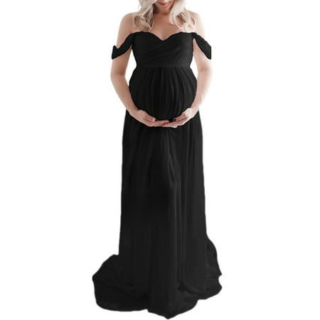 

Off Shoulder Maternity Dress for Women Chiffon Maxi Photography Dress for Photo Shoot Photo Props Dress Gown