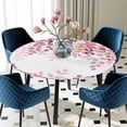 thumbnail image 5 of Elastic Fitted Round Tablecloth, Pink Eucalyptus Leaves Waterproof Stretch Table Cover for 45"-54" Tables, Summer Botanical Watercolor Washable Outdoor Tablecloths for Patio, Picnic, Camping, 5 of 9