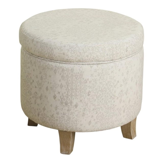 Homepop Home Decor | Upholstered Round Storage Ottoman | Ottoman with Storage for Living Room & Bedroom with Flared Legs. Linen.