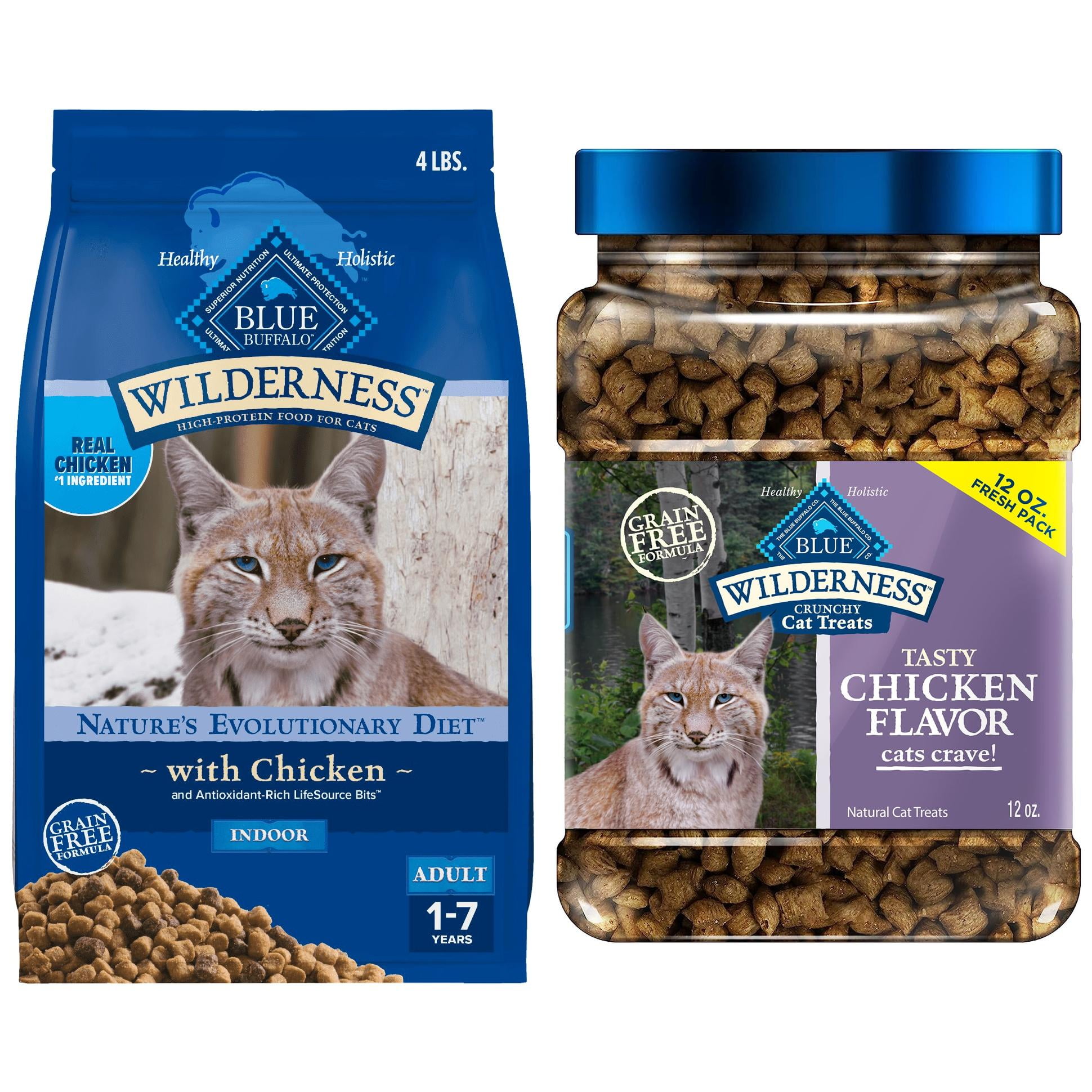 Bundle and Save: Wilderness High-Protein, Dry Cat Food, Chicken, 4-lb. Bag and Wilderness Crunchy Cat Treats Chicken 12oz Tub