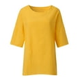 thumbnail image 3 of OAVQHLG3B Women's Ladies Fashion Cropped Sleeves Round Neck Cotton Loose Shirt Blouse, 3 of 6