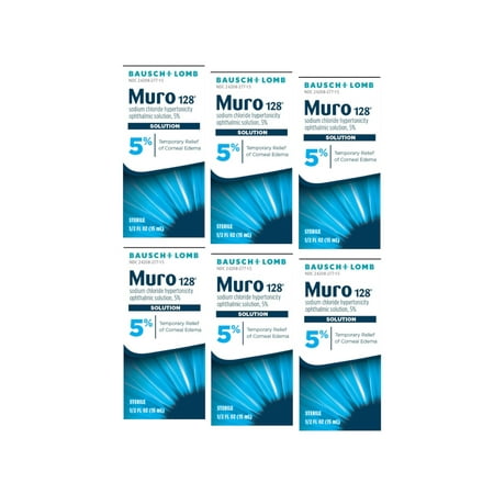 Bausch + Lomb Muro 128 Sodium Chloride Hypertonicity Ophthalmic Solution, 5% 15 ml, - 6 Pack